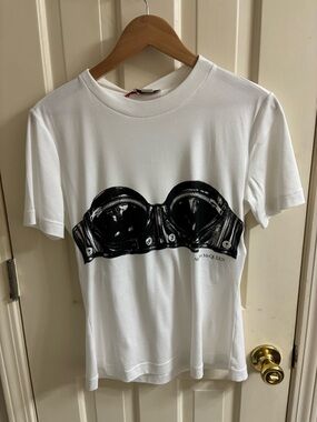 Alexander McQueen White Tee with Black Belt Print